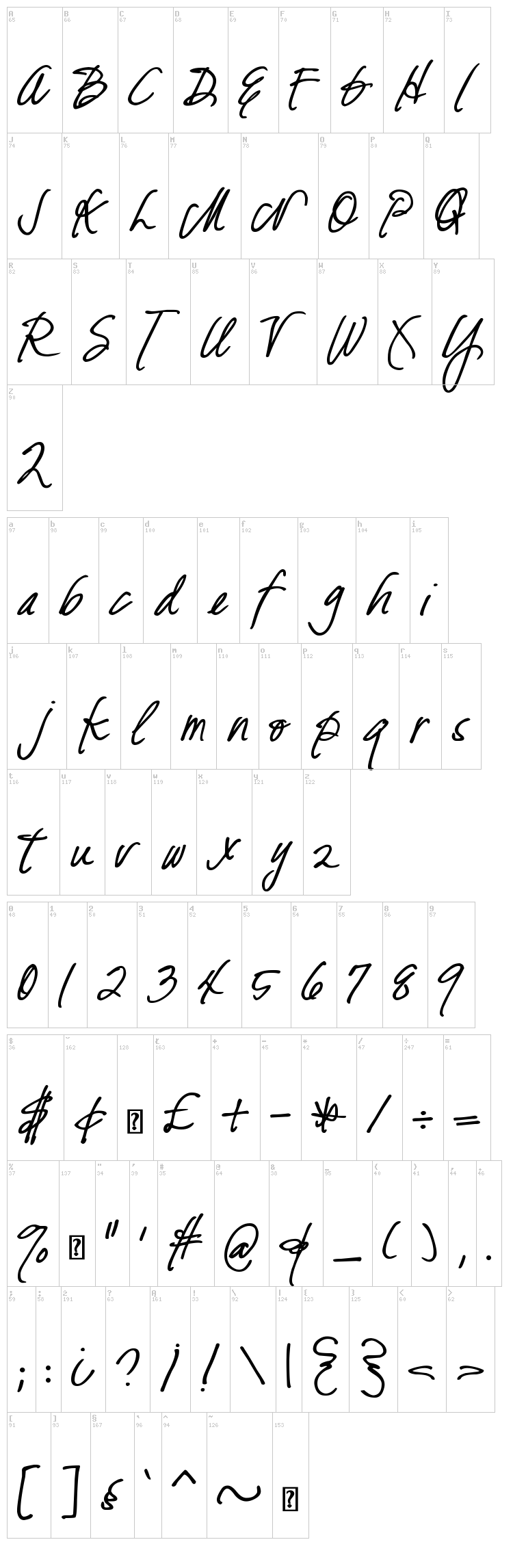 DJB Fresh Start font map